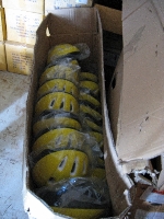 box of helmets, Mak Veto Bikes, Duvundu, Namibia