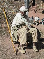 Parisioner outside Bet Maryam ( rock hewn church), Lalibela, Ethiopia