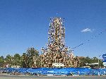 traffic circle monument shrouded in scaffolding