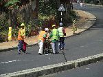 Lane striping crew, Four-lane divided boulevard, Debre Marcos, Ethiopia