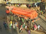 irrigating the young street trees in the road median, Adi Arkay, Ethiopia