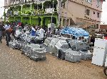 Kumasi, strip-city, television for sale on the road side