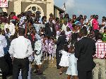 Kumasi, wedding party on the steps of the cathedral