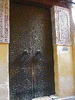 Door of Riad (Garden house) in the medina, Fez, Morocco