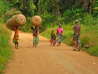 Sierra Leone, women carrying baskets