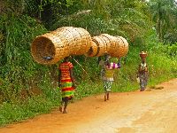 Sierra Leone, women carrying baskets