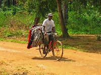 Sierra Leone, bicycle traveling sales man