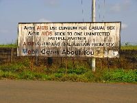 Sierra Leone sign, AIDS prevention message because "Mobile cares about you."