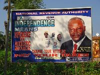 Sierra Leone sign, Independence means depends on domestic resources. Pay your taxes.
