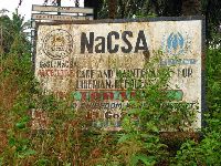 Sierra Leone, sign associated with Liberian refuge camp