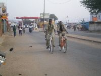 Sokode, Togo, students bicycling to school
