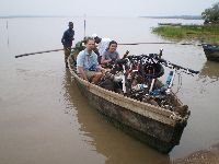 Bopa, Benin, Lake Aheme, boat loaded with passengers and bicycles