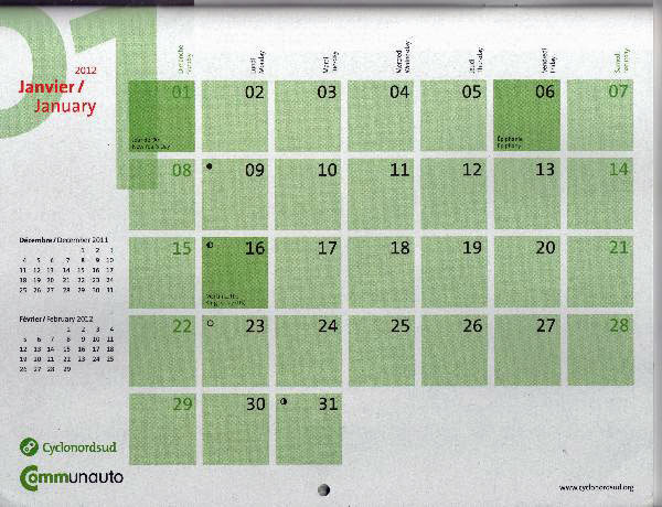 Bicycle Calendar month page