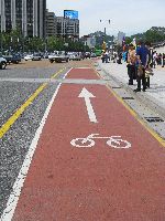 Korea: Seoul bike lane in front of royal palace