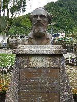 Ecuador, Rio Pastaza Canyon, Bust of Richard Spruce, explorer