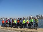 Ibike tour lined up along the Han River, Seoul, South Korea
