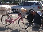 A woman vendor with her bicycle