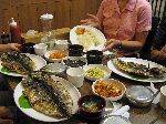 Korean fish and mandu dinner at a restaurant, Seoul