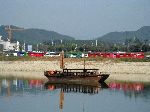 Replicas of a tradition river boat on the Hangang (river)