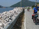 Piles of oyster shells along the roadside, Korea