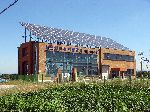 Build with large solar voltaic array, Miho Road, Cheongju, Korea