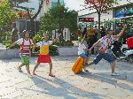 Family running for the bus, Sculpture, Daejeon Express Bus Terminal, Korea