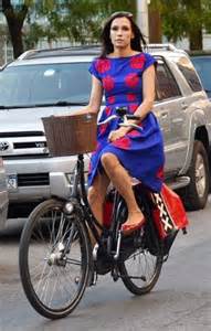 Famke Janssen bicycling