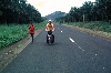 Cyclists pacing runner or runner pacing cyclist