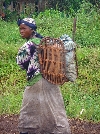 Loum-Kumba road: Ebonji town, woman using traditional backpack