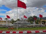 Flag festooned traffic circle, Fez, Morocco
