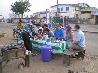 Sokode, Togo, breakfast table with omelets and coffee