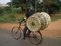 Vogan, Togo, bicyclist bring goods to the market