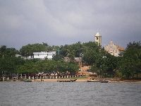 Togoville, Togo, from Lake Togo showing Cathedral