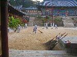 Monks sweeping Haeinsa Temple